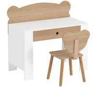 AIYAPLAY Escritorio Infantil con Silla en Forma de Osito con Cajón para Leer y Estudiar Mesa 80x41x74,5 cm y Silla 32,5x38x59 cm