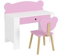 AIYAPLAY Escritorio Infantil con Silla en Forma de Osito con Cajón para Leer y Estudiar Mesa 80x41x74,5 cm Silla 32,5x38x59 cm Rosa y Blanco Aosom España