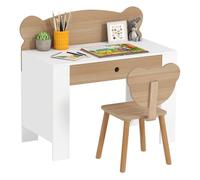 Aiyaplay escritorio infantil con silla en forma de osito pupitre infantil con cajón para estudiar leer y dibujar mesa para niños para dormitorio sala estudio natural 80 cm