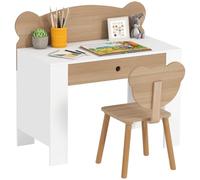 AIYAPLAY Escritorio Infantil con Silla Osito para Niños con Cajón Natural | Mesa para Niños, Pupitre Infantil, para Estudiar Dibujar y Leer, para Estudio Dormitorio Sala