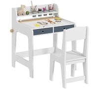 AIYAPLAY Escritorio Infantil con Silla, Pupitre Infantil con 2 Cajones Extraíbles, Estante y Portavasos, para Estudiar, Leer y Dibujar, Mesa para Niños para Dormitorio, Sala Estudio, Blanco