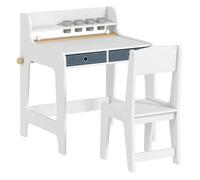 AIYAPLAY Escritorio Infantil con Silla, Pupitre Infantil con 2 Cajones Extraíbles, Estante y Portavasos, para Estudiar, Leer y Dibujar, Mesa para Niños para Dormitorio, Sala Estudio, Blanco