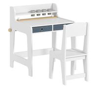 AIYAPLAY Escritorio Infantil con Silla, Pupitre Infantil con 2 Cajones Extraíbles, Estante y Portavasos, para Estudiar, Leer y Dibujar, Mesa para Niños para Dormitorio, Sala Estudio, Blanco