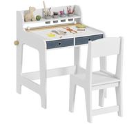 AIYAPLAY Escritorio Infantil con Silla, Pupitre Infantil con 2 Cajones Extraíbles, Estante y Portavasos, para Estudiar, Leer y Dibujar, Mesa para Niños para Dormitorio, Sala Estudio, Blanco