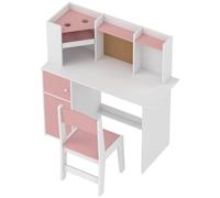 AIYAPLAY Escritorio Infantil con Silla Soporte Ajustable para Tablet Portalápices Tablero de Corcho Estantes Armarios Rosa Aosom España