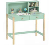 AIYAPLAY Escritorio Infantil, Mesa de Escritorio para Niños con 3 Compartimentos Abiertos y 2 Cajones, Patas de Madera, para Estudio, Entrada, Dormitorio, para Niños de 5-12 Años, 90x52x105 cm, Verde