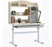 AIYAPLAY Escritorio infantil, mesa de estudio regulable en altura con tablero basculante, conejera, cajón, estante de almacenamiento, panel perforado, para leer, dibujar, estudiar, de 3 a 12 años,