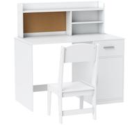 AIYAPLAY Escritorio para Niños con Estantes, Armario, Cajón y Silla a Juego en MDF Blanco