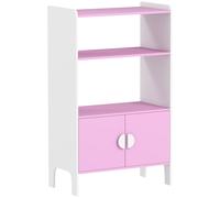 AIYAPLAY Estante de libros para niños, 2 Estantes, 2 Armarios, independiente, Diseño Antivuelco, Patas Antideslizantes, MDF Rosa+Blanco