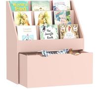 AIYAPLAY Estantería de Juguetes con 3 Compartimentos Librería Infantil Rosa | Caja de Juguetes Móvil, Cajón con Ruedas, Multifuncional, Dormitorio, Guardería