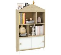 AIYAPLAY Estantería Infantil con Armario 80x30x140,5 cm Blanco y Natural | Madera, 4 Compartimentos, Librería Infantil, Estantes Abiertos, para Habitación de Niños, Sala de Juegos