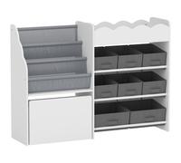 AIYAPLAY Estantería Infantil Juguetes con 8 Cestas de Tela Cajón con Ruedas Librería Estante Abierto 3-8 Años 109x30x80cm Blanco