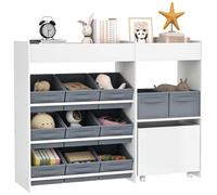 AIYAPLAY Estantería infantil para guardar juguetes y libros, con 11 cubos de tela no tejida y un armario con ruedas, para dormitorio, salón, cuarto de juegos, 105x30x80cm, blanco