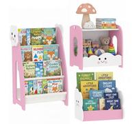 AIYAPLAY Estantería Infantil para Juguetes 3 en 1 85,5x32x72 cm Rosa | Organizador de Juguetes con Librería, Revistero y Mesita de Noche, para Niños 3-8 Años, para Dormitorio, Sala de Juegos