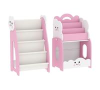 Aiyaplay estantería infantil para juguetes 3 en 1, organizador de juguetes con librería, revistero y mesita de noche, para niños 3-8 años, para dormitorio, sala de juegos, 85,5x32x72 cm, rosa