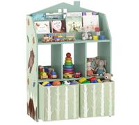 AIYAPLAY Estantería Infantil para Juguetes con Cajones de Tela Verde | Estantes Abiertos, Diseño de Ositos, Organizador de Juguetes, Libros, Dormitorio, Sala de Juegos, Guardería