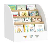 AIYAPLAY Estantería Infantil para Juguetes con Compartimento Oculto Organizador de Juguetes de 4 Niveles con Ruedas para Habitación Infantil Sala de Juegos Guardería Blanco y Natural