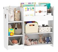 AIYAPLAY Estantería Infantil para Juguetes con Estantes Abiertos, Compartimentos, Diseño de Ositos, Organizador de Juguetes para Dormitorio, Sala de Juegos, Guardería, Blanco