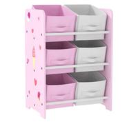 AIYAPLAY Estantería Infantil para Niños de +3 Años Estantería para Juguetes con 6 Cajas de Tela no Tejida Extraíbles Organizador de Juguetes para Dormitorio Guardería 43x30x60 cm Rosa