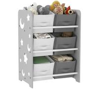 AIYAPLAY Estantería Infantil para Niños de +3 Años Estantería para Juguetes con 6 Cajas de Tela no Tejida Extraíbles Organizador de Juguetes para Dormitorio Guardería 43x30x60 cm Gris
