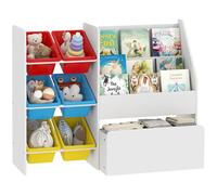 AIYAPLAY Estantería organizadora de juguetes de 3 niveles con 6 cubos de almacenamiento extraíbles y caja grande, estantería infantil para dormitorio, cuarto de niños, sala de juegos, multicolor