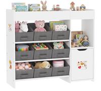 AIYAPLAY Estantería para Juguetes para Niños 9 Cestas 92x30x80 cm Blanco | Organizador Infantil, Cestas Extraíbles, Compartimentos, Láminas de Pegatinas, Guardería, Sala de Juegos