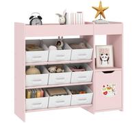 AIYAPLAY Estantería para Juguetes para Niños 9 Cestas 92x30x80 cm Rosa | Organizador Infantil, Cestas Extraíbles, Compartimentos, Láminas de Pegatinas, Guardería, Sala de Juegos