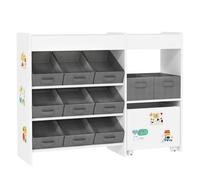 AIYAPLAY Estantería para Juguetes para Niños Organizador Infantil con 11 Cestas Extraíbles Compartimentos y Láminas de Pegatinas para Guardería Sala de Juegos 105x30x80 cm Blanco