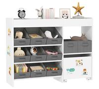 AIYAPLAY Estantería para Juguetes para Niños Organizador Infantil con 11 Cestas Extraíbles Compartimentos y Láminas de Pegatinas para Guardería Sala de Juegos 105x30x80 cm Blanco