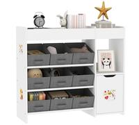 AIYAPLAY Estantería para Juguetes para Niños Organizador Infantil con 9 Cestas Extraíbles Compartimentos y Láminas de Pegatinas para Guardería Sala de Juegos 92x30x80 cm Blanco
