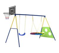 AIYAPLAY Estructura de columpio 4 en 1 hasta 150 kg con columpio nido canasta de baloncesto portería de fútbol columpio en U 288 x 160 x 220 cm