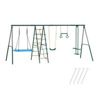 AIYAPLAY Estructura de columpio 5 en 1 con columpio nido ajustable anillas doble asiento estructura de escalada para 3-8 años 440x175x203 cm Aosom España