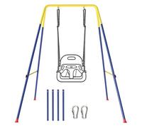 AIYAPLAY Estructura de Columpio Infantil Plegable, Estructura Metálica para 1 Columpio, con 2 Ganchos, 4 Estacas, Resistente para 50 kg, Forma A, para Interior y Exterior, 128x155x157 cm, Azul