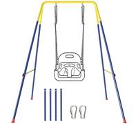 AIYAPLAY Estructura de Columpio Infantil Plegable, Estructura Metálica para 1 Columpio, con 2 Ganchos, 4 Estacas, Resistente para 50 kg, Forma A, para Interior y Exterior, 128x155x157 cm, Azul
