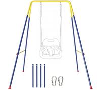 AIYAPLAY Estructura de Columpio Infantil Plegable Estructura Metálica para 1 Columpio (NO Incluye) con 2 Ganchos 4 Estacas Resistente para 50 kg Forma A para Interior y Exterior 128x155x157 cm Azul