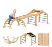 AIYAPLAY Estructura de Escalada para Niños Pequeños 9 en 1 Madera | Parque infantil interior, rampa, tobogán, arco, escalera, pizarra, trepador de jungla, para niños 1.5-4 años