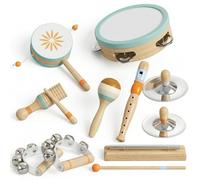 AIYAPLAY Instrumentos Musicales Infantiles, 10 Piezas, Juguetes Musicales de Madera Montessori, Set de de Percusión con Pandereta y Maracas, Regalo para Niños y Niñas de+ 3 Años, para Cumpleaños