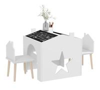 AIYAPLAY - Juego de 1 Mesa y 2 Sillas Infantiles de 3 Piezas para Niños con Tablero de Mesa Negro, Patas de Pino para 3-8 Años, Color Blanco