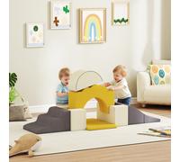 AIYAPLAY Juego de 7 Bloques de Espuma para Niños, Bloques de Psicomotricidad, Figuras de Construcción, Juguete para Aprendizaje para Escalar y Gatear, Amarillo Amarillo