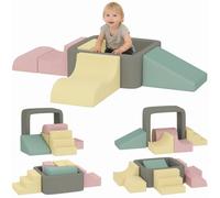 AIYAPLAY Juego de 7 Bloques de Espuma para Niños en Interior Multicolor | Bloques de Psicomotricidad, Fundas de Pana Desmontables, Set de Escalada para Gatear y Escalar