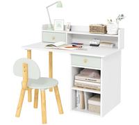 AIYAPLAY Juego de Escritorio Infantil con Silla Pupitre Infantil con Cajones Compartimento y Estantes Verde Claro y Blanco