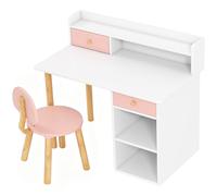AIYAPLAY Juego de Escritorio Infantil con Silla Pupitre Infantil con Cajones Compartimento y Estantes Rosa y Blanco