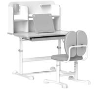 AIYAPLAY Juego de Escritorio y Silla para Niños de +3 Años Altura Ajustable con Tablero Inclinable 80x55x107,5 cm Gris