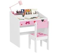 AIYAPLAY Juego de Escritorio y Silla para Niños de +3 Años Pupitre Infantil con Cajón Extraíble y Compartimento para Dormitorio Sala Estudio Rosa y Blanco