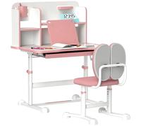AIYAPLAY Juego de Escritorio y Silla para Niños de +3 Años, Pupitre Infantil Altura Ajustable con Tablero Inclinable, Cajón y Estantes, Respaldo Acolchado, para Libros, 80x55x107,5 cm, Rosa