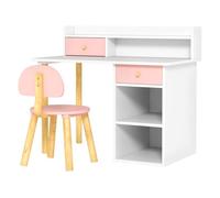 AIYAPLAY Juego de Escritorio y Silla para Niños de +3 Años Pupitre Infantil con Cajones Compartimento y Estantes para Dormitorio Sala Estudio Rosa y Blanco