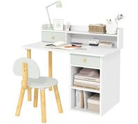 AIYAPLAY Juego de Escritorio y Silla para Niños de +3 Años Pupitre Infantil con Cajones Compartimento y Estantes para Dormitorio Sala Estudio Verde y Blanco
