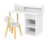 AIYAPLAY Juego de Escritorio y Silla para Niños de +3 Años Pupitre Infantil con Cajones Compartimento y Estantes para Dormitorio Sala Estudio Verde y Blanco