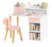 AIYAPLAY Juego de Escritorio y Silla para Niños de +3 Años Rosa y Blanco | Pupitre Infantil, Escritorio Infantil, Cajones, Compartimento, Estantes, Dormitorio, Sala, Estudio