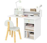 AIYAPLAY Juego de Escritorio y Silla para Niños de +3 Años Verde y Blanco | Pupitre Infantil, Escritorio Infantil, Cajones, Compartimento, Estantes, Dormitorio, Sala, Estudio